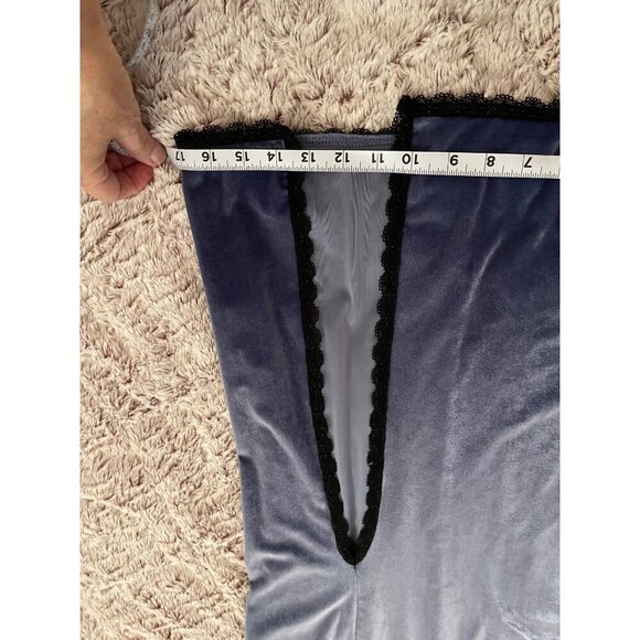 Forever 21‎ Womens Velvet Slip Dress With Lace Trim & Side Slit In Blue - Picture 9 of 15